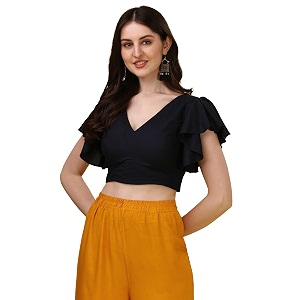 oomph cotton readymade blouse for women v-neck rayon ruffle sleeve