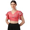 OOMPH! Cotton Readymade Blouse for Women, V-Neck, Rayon Ruffle Sleeve