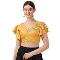 OOMPH! Cotton Readymade Blouse for Women, V-Neck, Rayon Ruffle Sleeve