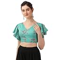 OOMPH! Cotton Readymade Blouse for Women, V-Neck, Rayon Ruffle Sleeve