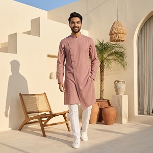 OOMPH Mens Ethnic Traditional Asymmetric Kurta Polycotton