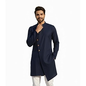 OOMPH Mens Ethnic Traditional Asymmetric Kurta Polycotton