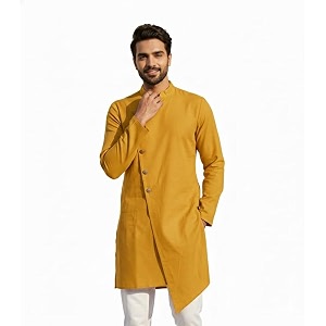 OOMPH Mens Ethnic Traditional Asymmetric Kurta Polycotton