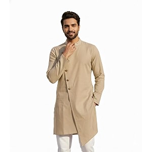 OOMPH Mens Ethnic Traditional Asymmetric Kurta Polycotton