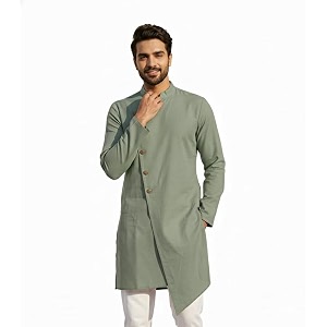OOMPH Mens Ethnic Traditional Asymmetric Kurta Polycotton