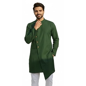 OOMPH Mens Ethnic Traditional Asymmetric Kurta Polycotton