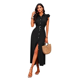 OOMPH Womens Shirt Midi Dress Ruffle