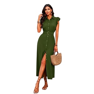 OOMPH Womens Shirt Midi Dress Ruffle