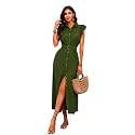 OOMPH Women39s Shirt Midi Dress Ruffle