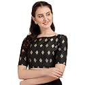 OOMPH! Women's Indian Ethnic Wear Designer Zari Work Boat Neck Half Sleeve Jet Black Color Blouse for Saree or Lehnga and Palazzos or Skirts for a Fusion Twist.