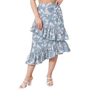 OOMPH Women Floral Printed Asymmetric Ruffled Midi