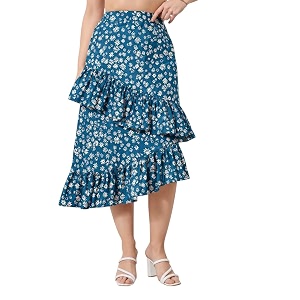 OOMPH Women Floral Printed Asymmetric Ruffled Midi