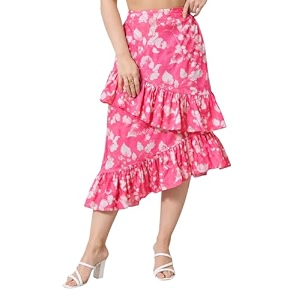 OOMPH Women Floral Printed Asymmetric Ruffled Midi