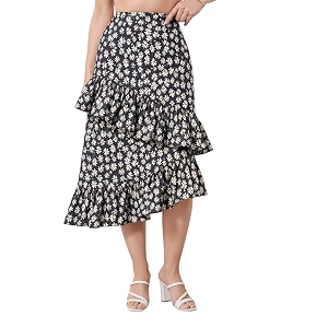 OOMPH Women Floral Printed Asymmetric Ruffled Midi
