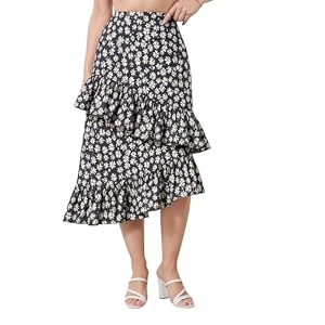 OOMPH Women Floral Printed Asymmetric Ruffled Midi