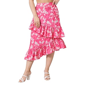 OOMPH Women Floral Printed Asymmetric Ruffled Midi