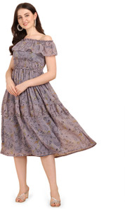 Oomph Women Ruffled Purple Midi Calf Length