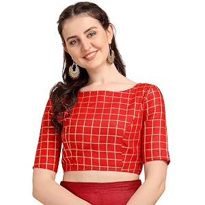 OOMPH Womens Jacquard Boat Neck Blouse Checks
