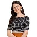OOMPH Womens Jacquard Boat Neck Blouse Checks