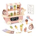 OOOK Wooden Ice Cream Cart for Kids with Scooper & Wheels, Full Accessories