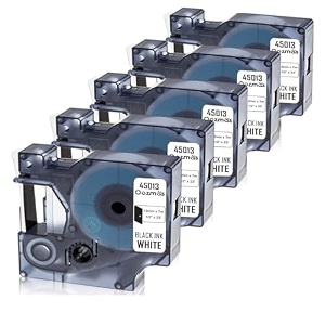 oozmas compatible label tape replacement for dymo d1 45013 s0720530 compatible with dymo labelmanager 160 black on white 12 inch x 23 feet 5 cartridges