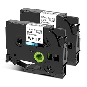 oozmas compatible label tape replacement for tze-231 p touch label tape 12mm 047 inch laminated black on white work with brother label maker ptd210 pth110 ptd400ad 2-pack