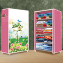 Opal 5 Layer House Tree Pink Print PP Collapsible Wardrobe