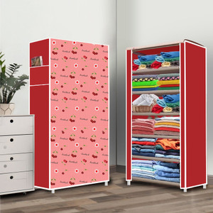opal 6 shelf cherry printed pp collapsible wardrobe finish color - cherry elegant printed diydo-it-yourself
