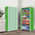 Opal 6 Shelf Green Strip Printed PP Collapsible Wardrobe