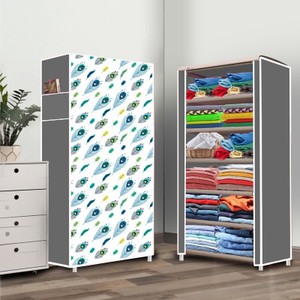 opal 6 shelf peacock feather printed pp collapsible wardrobe finish color - peacock feather elegant printed diydo-it-yourself