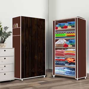opal 6 shelf wood printed pp collapsible wardrobe finish color - wood elegant printed diydo-it-yourself