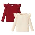 OPAWO Toddler Long Sleeve Shirt Girl Ruffle Sleeve Ribbed Tops Tees Blouses