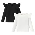 OPAWO Toddler Long Sleeve Shirt Girl Ruffle Sleeve Ribbed Tops Tees Blouses