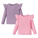 OPAWO Toddler Long Sleeve Shirt Girl Ruffle Sleeve Ribbed Tops Tees Blouses