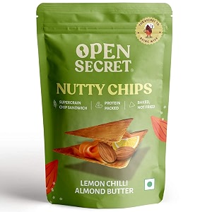 open secret healthy snack chips  lemon chilli almond butter nutty dry fruit sandwich  baked  rich in protein breakfast for kids woman man  no added maida  pack of 60
