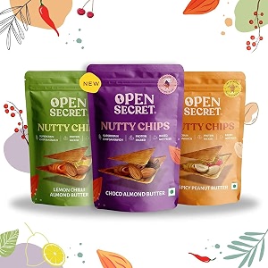 open secret multi flavor nutty chips combo - pack of 30 india39s first sandwich chips with nut dryfruit butter filling  baked not fried  healthy amp tasty snacks  immunity boosting almonds