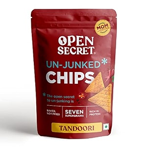 open secret tandoori chips pack of 16 baked not fried tandoori supergrain flavour  rich in protein less fat  healthy diet snack pack