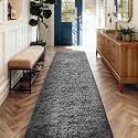 Ophanie 2x10 Runner Rug for Hallway,Upgrade Non-Slip Fluffy Soft Bedside Rugs,Bedroom Living Room Grey Shaggy Gray Carpet for Kids Girls Boys Dorm Nursery Decor Aesthetic with Over 99 pcs Pile fibers