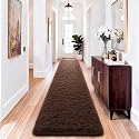 Ophanie 2x10 Runner Rug for Hallway, Upgrade Non-Slip Fluffy Soft Bedside Rugs, Bedroom Living Room Brown Shaggy Black Carpet for Girls Boys Dorm Decor Aesthetic with Over 99 pcs Pile fibers