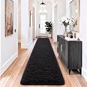 Ophanie 2x10 Runner Rug for Hallway, Upgrade Non-Slip Fluffy Soft Bedside Rugs, Bedroom Living Room Black Shaggy Black Carpet for Girls Boys Dorm Decor Aesthetic with Over 99 pcs Pile fibers