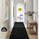 Ophanie 2x8 Runner Rug for Hallway,Upgrade Non-Slip Fluffy Soft Bedside Rugs,Bedroom Living Room Black Shaggy Carpet for Kids Girls Boys Dorm Nursery Home Decor Aesthetic with Over 99 pcs Pile fibers