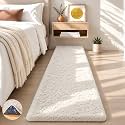 Ophanie 2x8 Runner Rug for Hallway, Upgrade Non-Slip Fluffy Soft Bedside Rugs, Bedroom Living Room Ivory Shaggy Carpet for Kids Dorm Home Decor with Over 99 pcs Pile fibers