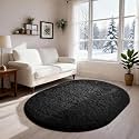 Ophanie 3x5 Oval Black Rugs for College Dorm, Bedroom Small Area Rug, Non-Slip Fluffy Shaggy Bedside Soft Shag Fuzzy Plush Carpet for Kids Boys Teen Home Decor Aesthetic with Over 99 pcs Pile fibers