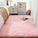 Ophanie 3x5 Pink Rug, Bedside Preppy Dorm Area Rug, College Essentials Non Slip Small Carpets for Bedroom, Anti Slip Fluffy Living Room Rugs Home Decor Aesthetic, Nursery with Over 99 pcs Pile fibers