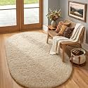 Ophanie 4x6 Oval Beige Rugs for Bedroom Living Room,Fluffy Fuzzy Furry Carpet,Plush Soft Shaggy Bedside Indoor Floor Area Rug for Kids Girls Boys Baby Teen Dorm Decor with Over 99 pcs Pile fibers