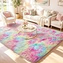 Ophanie 5x7 Rainbow Rug for Bedroom Girls,Unicorn Colorful Fluffy Soft Cute Fuzzy Area Rugs,Shag Plush Shaggy Bedside Floor Furry Carpet for Kids Baby Teen Dorm Home Decor with Over 99 pcs Pile fibers