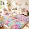 Ophanie 6x9 Rainbow Rug for Bedroom Girls, Unicorn Colorful Fluffy Soft Cute Fuzzy Area Rugs, Shag Plush Shaggy Bedside Floor Furry Carpet for Kids Baby Dorm Home Decor with Over 99 pcs Pile fibers