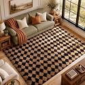 Ophanie 8x10 Black &amp; Beige Diamond Checkered Rugs for Living Room Bedroom,Large Rhombus Fluffy Soft Fuzzy Area Rugs,Plush Shaggy Bedside Floor Carpet Kids Baby Dorm Decor with Over 99 pcs Pile fibers