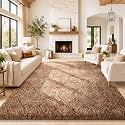 Ophanie 8x10 Brown and White Diamond Striped Rugs for Living Room,Large Fluffy Shag Fuzzy Plush Soft Carpets,Shaggy Rug for Bedroom,Carpet for Kids Boys Girls Dorm Decor with Over 99 pcs Pile fibers