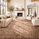 Ophanie 9x12 Brown and White Diamond Striped Rugs for Living Room,Large Fluffy Shag Fuzzy Plush Soft Carpets,Shaggy Rug for Bedroom,Carpet for Kids Boys Girls Dorm Decor with Over 99 pcs Pile fibers